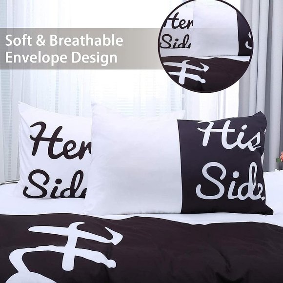 Amazon.com: BlessLiving His Side & Her Side Comforter Set  Black White Duvet Cover Set Queen or King His Side Her Side Bedding Set …